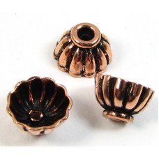 10 Antiqued Pure Copper 7x4mm Fluted Design Beadcaps