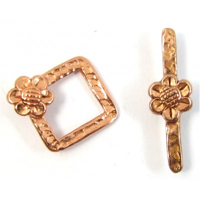 1 Pure Copper Diamond Shape Flower Toggle Clasp