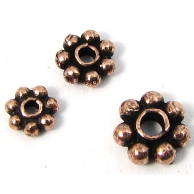 10 Antiqued Pure Copper 6mm Daisy Spacer Beads