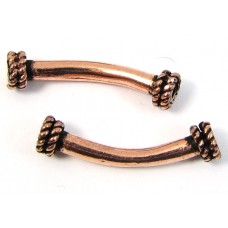 10 Antiqued Pure Copper Curved Tube with Rope Effect Ends