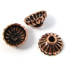 10 Antiqued Pure Copper 8x4mm Fluted Design Beadcaps