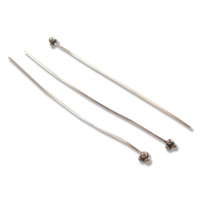 10 Antiqued Pure Copper Headpin 60mm with Beaded Head