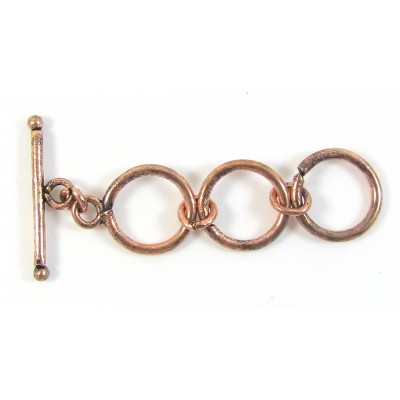 1 Antiqued Pure Copper 3 Ring Toggle Clasp