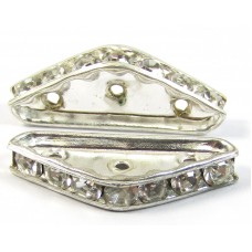 1 Silver Plated Diamante Crystal Spacer Bar 3-Row