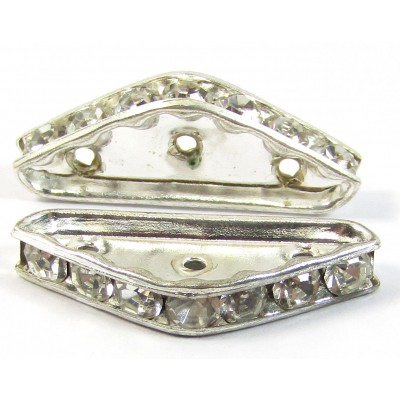 1 Silver Plated Diamante Crystal Spacer Bar 3-Row