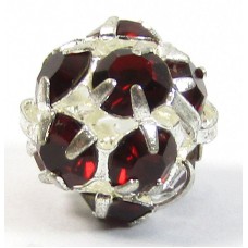 1 Silver Plated Siam Ruby Crystal Set 8mm Bead