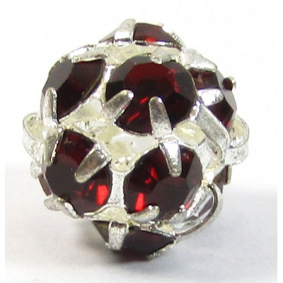1 Silver Plated Siam Ruby Crystal Set 8mm Bead