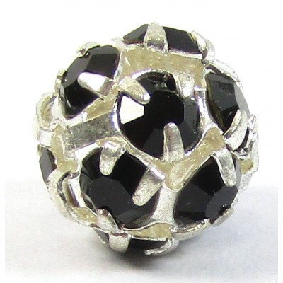 1 Silver Plated Black Crystal Set 8mm Bead