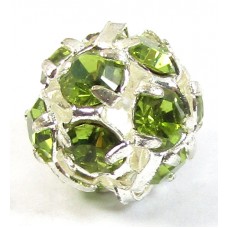 1 Silver Plated Olivine Crystal 8mm Bead