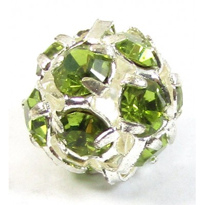 1 Silver Plated Olivine Crystal 8mm Bead