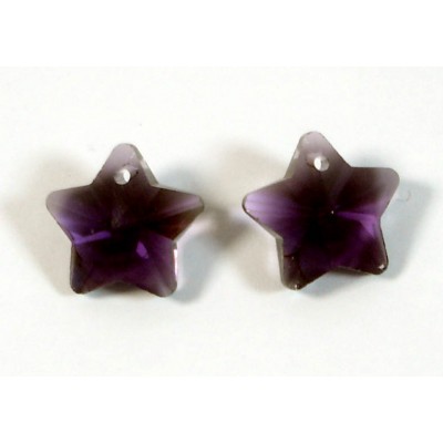 2 Crystal Amethyst 14mm Star Pendants