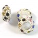 1 Pandora Style Charm Bead, Silvertone with Zircon Gems 10mm
