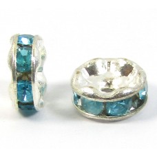 10 Silver Plated Aqua Crystal 6mm Rondelle Spacers