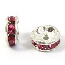 10 Silver Plated Fuchsia Crystal 6mm Rondelle Spacers