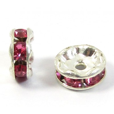 10 Silver Plated Fuchsia Crystal 6mm Rondelle Spacers