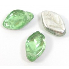 25 of Czech Class Top Drilled Peridot-Silver Leaf 12mm Beads