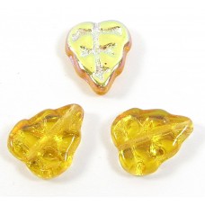 25 of Czech Glass Topaz/ Aurora Borealis Leaf 12mm Beads