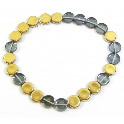 25 Czech Glass Montana Blue/ Gold Disc 8mm Beads