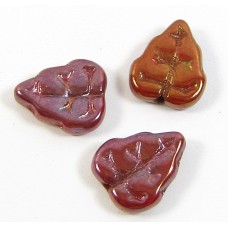 25 of Czech Glass Russet/ Brown Lustre Leaf 10mm Beads