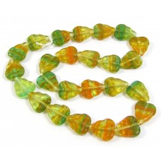25 of Czech Glass Stripy Lemon-Green Leaf 10mm Beads