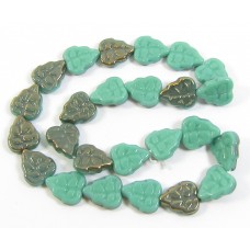 25 of Czech Glass Turquoise Lustre Leaf 10mm Beads
