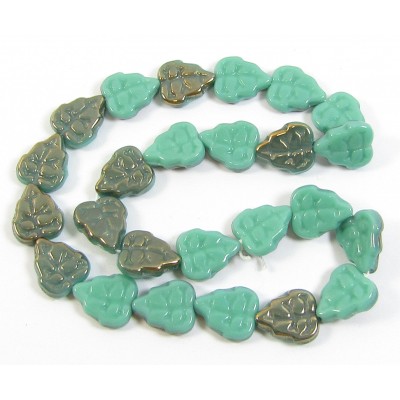 25 of Czech Glass Turquoise Lustre Leaf 10mm Beads