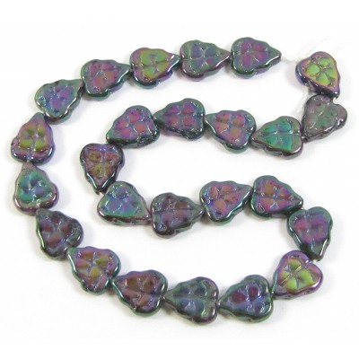 25 of Czech Glass Purple Iris Lustre Leaf 10mm Beads