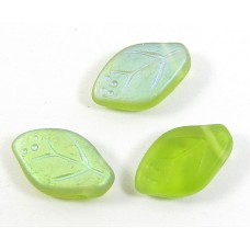 25 of Czech Class Top Drilled Olivine AB Matte Leaf 12mm Beads