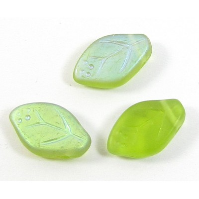 25 of Czech Class Top Drilled Olivine AB Matte Leaf 12mm Beads