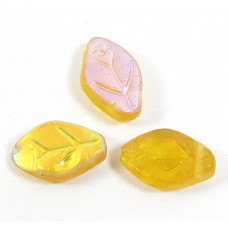 25 of Czech Class Top Drilled Topaz AB Matte Leaf 12mm Beads