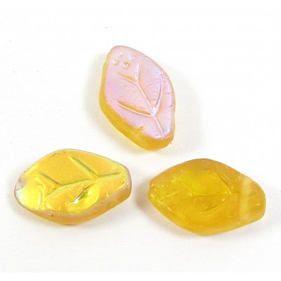 25 of Czech Class Top Drilled Topaz AB Matte Leaf 12mm Beads
