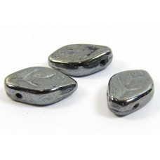 25 of Czech Class Top Drilled Hematite Lustre Leaf 12mm Beads