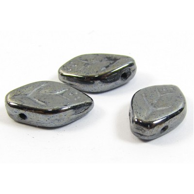25 of Czech Class Top Drilled Hematite Lustre Leaf 12mm Beads