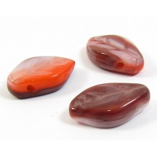 25 of Czech Class Top Drilled Opaque Orange-Maroon-Grey Leaf 12mm Beads