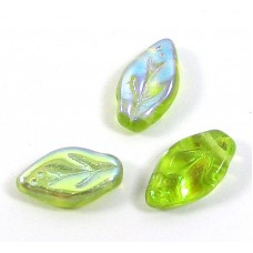 25 of Olivine AB Top Drilled Leaf 10mm Beads