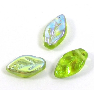 25 of Olivine AB Top Drilled Leaf 10mm Beads