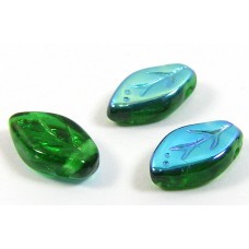 25 of Emerald AB Top Drilled Leaf 10mm Beads