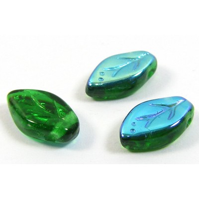 25 of Emerald AB Top Drilled Leaf 10mm Beads