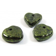 50 of Czech Glass Top Hole Dark Green Lustre Glass Leaf 8mm Beads