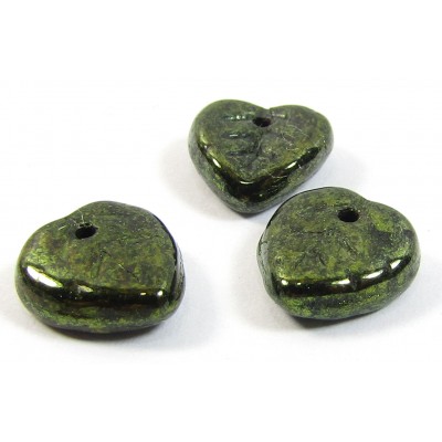 50 of Czech Glass Top Hole Dark Green Lustre Glass Leaf 8mm Beads