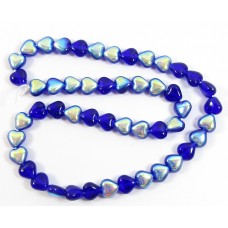 50 Czech Glass 6mm Heart Beads - Dark Blue AB