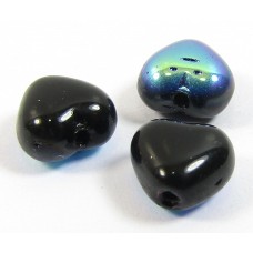 50 Czech Glass 6mm Heart Beads - Jet Black AB