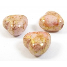 50 Czech Glass 6mm Heart Beads - Opaque Peach Speckled Lustre