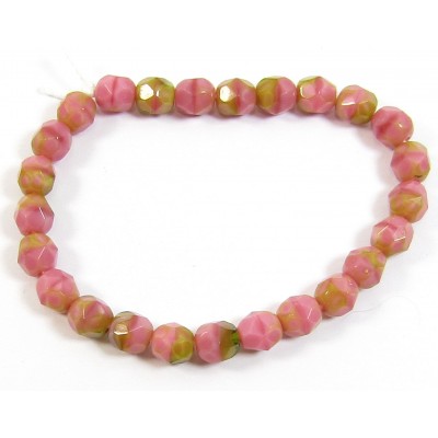 50 Czech Glass Firepolish Crystal 6mm Peach-Pink-Green Beads