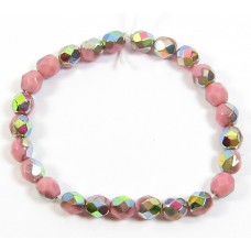 50 Czech Glass Firepolish Crystal 6mm Opaque Pink Vitrail