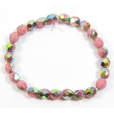 50 Czech Glass Firepolish Crystal 6mm Opaque Pink Vitrail