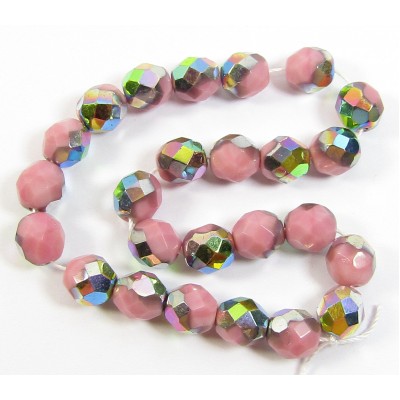 25 Czech Glass Firepolish Crystal 8mm Opaque Pink Vitrail