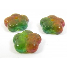 50 Czech Glass Green/ Rose/ Yellow Flat Flower 8mm Beads