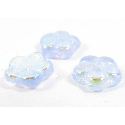 50 Czech Glass Light Sapphire/ AB Flat Flower 8mm Beads