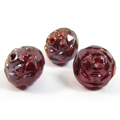 25 Siam Ruby/ Vega Firepolish Faceted Czech Glass 8mm Beads